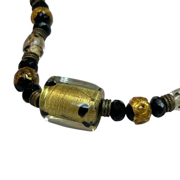 CHICO'S Women's GLASS BEADED NECKLACE Black Gold Tone 18" Long - Picture 3 of 4